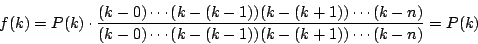 \begin{displaymath}
f(k)=P(k)\cdot\dfrac{(k-0)\cdots (k-(k-1))(k-(k+1)) \cdots(k-n)}
{(k-0)\cdots(k-(k-1))(k-(k+1)) \cdots (k-n)}=P(k)
\end{displaymath}