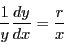 \begin{displaymath}
\dfrac{1}{y}\dfrac{dy}{dx}=\dfrac{r}{x}
\end{displaymath}