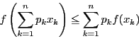 \begin{displaymath}
f\left(\sum_{k=1}^np_kx_k \right)\le \sum_{k=1}^np_kf(x_k)
\end{displaymath}