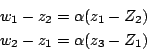 \begin{displaymath}\begin{array}{l}
w_1-z_2=\alpha(z_1-Z_2)\\
w_2-z_1=\alpha(z_3-Z_1)
\end{array}
\end{displaymath}