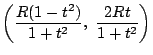 $\left(\dfrac{R(1-t^2)}{1+t^2},\ \dfrac{2Rt}{1+t^2} \right)$