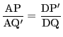 $\dfrac{\mathrm{AP}}{\mathrm{AQ'}}=\dfrac{\mathrm{DP'}}{\mathrm{DQ}}$
