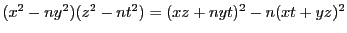 $(x^2-ny^2)(z^2-nt^2)=(xz+nyt)^2-n(xt+yz)^2$
