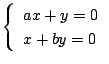 $\left\{
\begin{array}{l}
ax+y=0\\
x+by=0
\end{array}\right.$