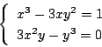 \begin{displaymath}
\left\{
\begin{array}{l}
x^3-3xy^2=1\\
3x^2y-y^3=0
\end{array} \right.
\end{displaymath}