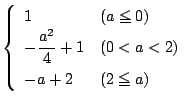 $\left\{
\begin{array}{ll}
1&(a\le 0)\\
-\dfrac{a^2}{4}+1&(0<a<2)\\
-a+2&(2\le a)
\end{array} \right.$