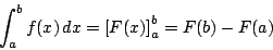 \begin{displaymath}
\int _a^bf(x)\,dx= \left[F(x) \right]_a^b=F(b)-F(a)
\end{displaymath}
