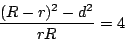 \begin{displaymath}
\dfrac{(R-r)^2-d^2}{rR}=4
\end{displaymath}