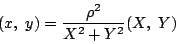 \begin{displaymath}
(x,\ y)=\dfrac{\rho^2}{X^2+Y^2}(X,\ Y)
\end{displaymath}