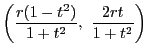 $\left(\dfrac{r(1-t^2)}{1+t^2},\ \dfrac{2rt}{1+t^2}\right)$
