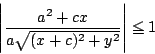 \begin{displaymath}
\left\vert\dfrac{a^2+cx}{a\sqrt{(x+c)^2+y^2}} \right\vert\le 1
\end{displaymath}