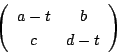 \begin{displaymath}
\matrix{a-t}{b}{c}{d-t}
\end{displaymath}